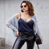 Ekouaer Women's Satin Camisole Lace Silk Satin Pajama Tank Tops V Neck Soft Spaghetti Strap Loose Sleepwear Navy Blue L view 3