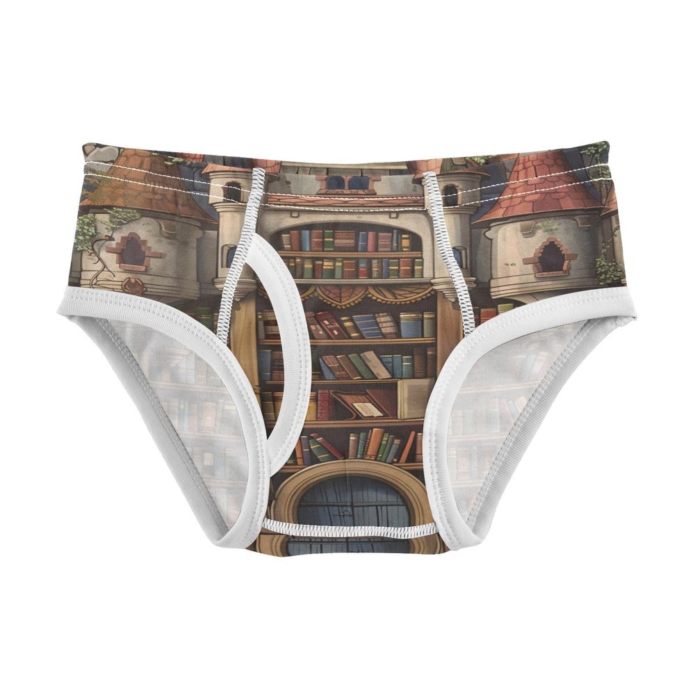 ALAZA Cartoon Bookshelf Castle Boys' Briefs Soft Underwear Available in Sizes 3t Multicolor