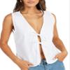 Adoeren Women Tie Front Vest Y2k Open Front Bow Tie Tank Crop Top Summer Cute Aesthetic Sleeveless Tops(B 66 White,L) view 1