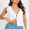 Adoeren Women Tie Front Vest Y2k Open Front Bow Tie Tank Crop Top Summer Cute Aesthetic Sleeveless Tops(B 66 White,L) view 4