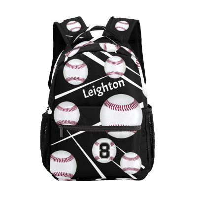 CUXWEOT Personalized Waterproof School Daypack Baseball Black Shoulders Bags Backpack