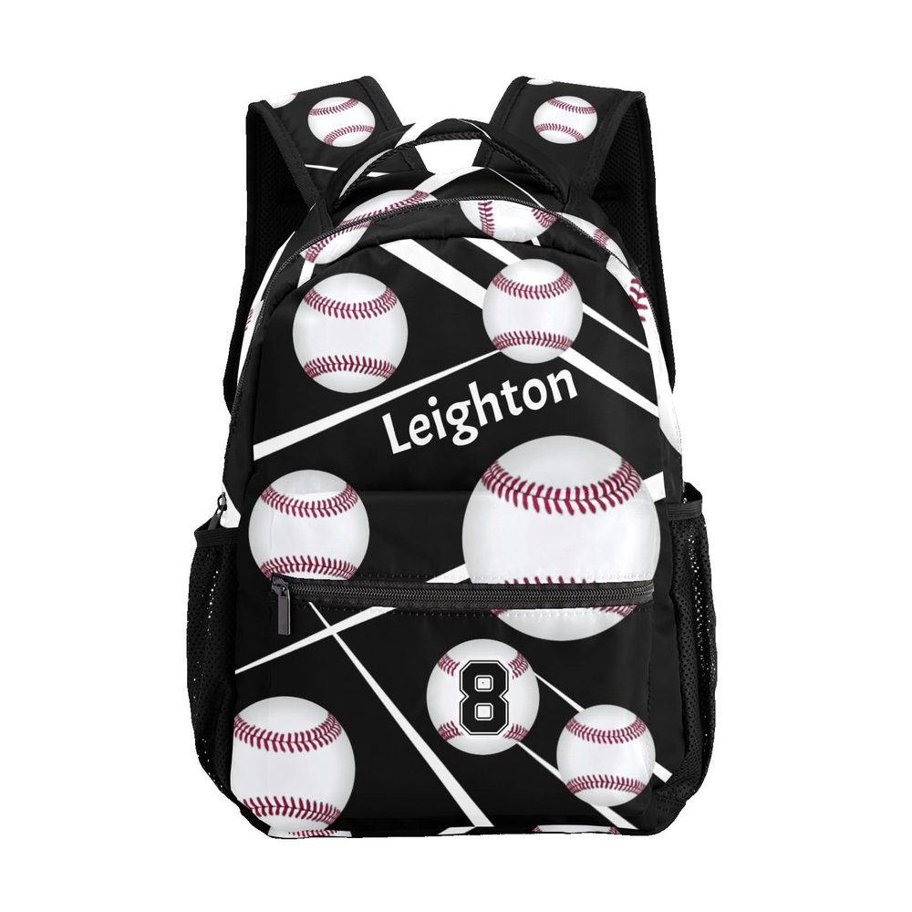 CUXWEOT Personalized Waterproof School Daypack Baseball Black Shoulders Bags Backpack
