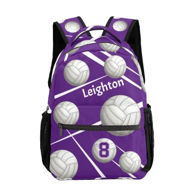 CUXWEOT Personalized Volleyball Purple Waterproof School Backpack Custom Travel Bookbags for Gift