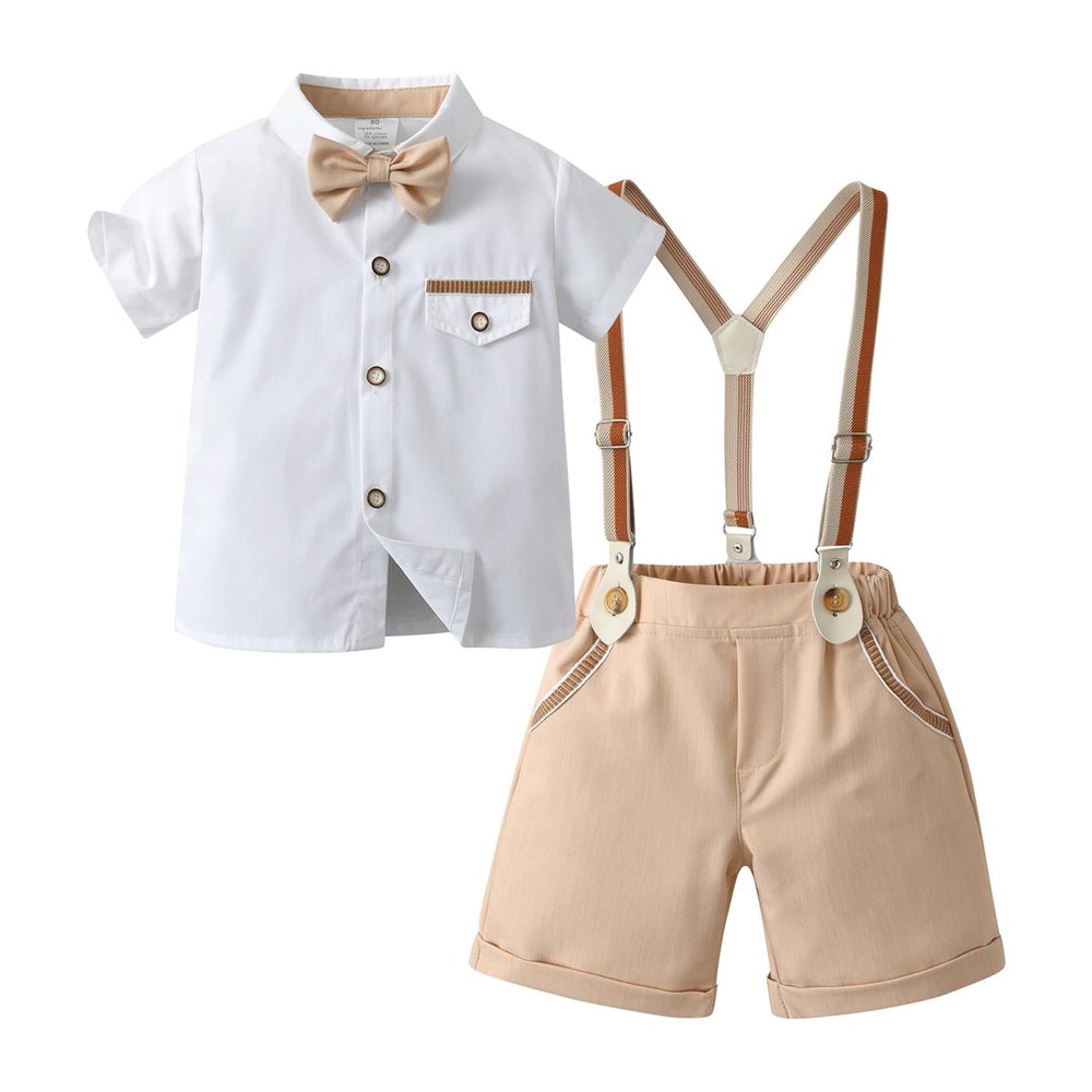 Boarnseorl Baby Boys Gentleman Outfits Shorts Sets,Infant Shirt + Shorts + Bow Tie + Suspenders,5-6Y