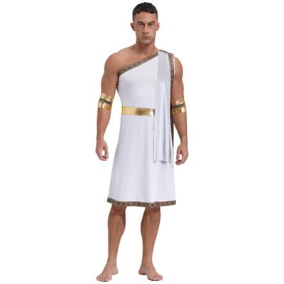 YOOJIA Mens Short Sleeve Ancient Greek Senator Robe Halloween Roman Toga Costume Caesar Party Fancy Dress One Shoulder White XX-Large