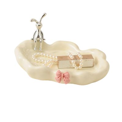 Ceramic Jewelry Tray, Watch Keys Tray, Ring Dish, Cloud Trinket Dish, Decorative Tray with Bow, Dresser Decor, Modern Simple Art Storage Tray, Entrance Key Tray, Gifts for Women (Color : White)