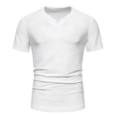 LUORUAN Men's V Neck Pleated T Shirts Casual Stylish Fitted Stretch Short Sleeve Tees Workout Gym Tops White
