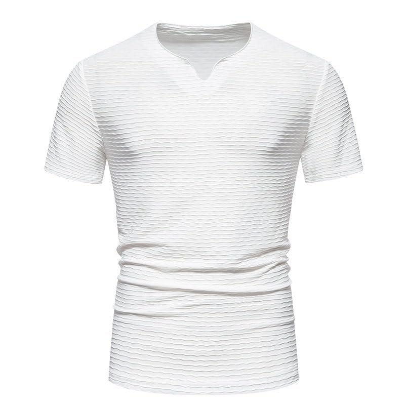 LUORUAN Men's V Neck Pleated T Shirts Casual Stylish Fitted Stretch Short Sleeve Tees Workout Gym Tops White