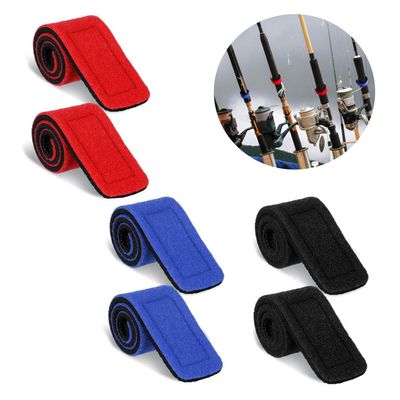 6 Pcs Fishing Rod Wrap Pole Straps Hook and Loop Fishing Rod Belts Ties Fishing Rod Belt Holders for Casting Rods Fishing Rod Ties Stretchy Fixing Strap for Fly Rod 3 Colors (2 Red, 2 Blue, 2 Black)