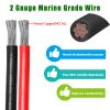 2 Gauge Marine Wire Tinned Copper Boat Cable, Standard USA OFC Oxygen Free Copper Wire for Automotive Boat Speakers Solar Outdoors (2 Gauge 10FT Red+10FT Black) view 2