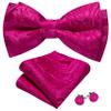 Barry.Wang Paisley Bow Ties for Men Classic Pre Tied Bowtie and Pocket Square Cufflinks Set Silk Hot Pink Bow Tie Gift