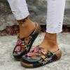 Hhhchpm Women's Wedge Mule Shoes, Flower Decor Cut-Out Floral Print Slide Sandals, Tribal Style Slip On Shoes (Black,7.5) view 2