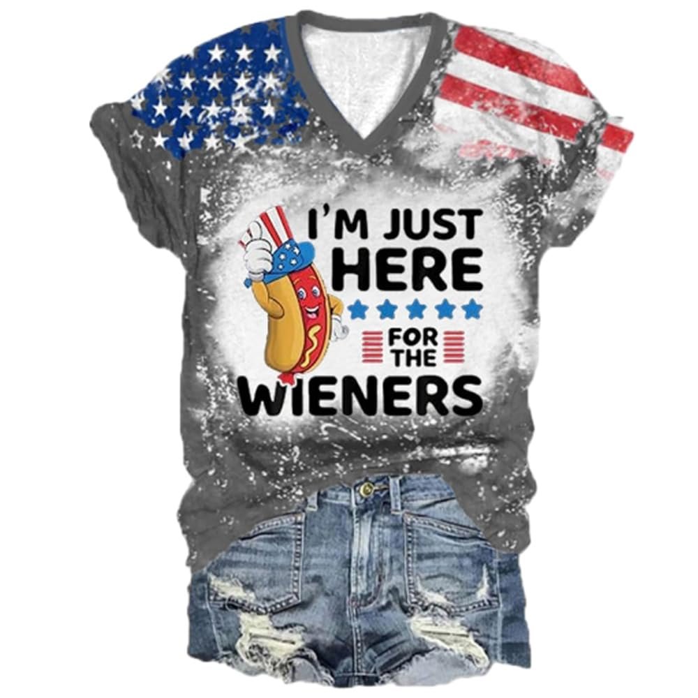 I'm Just Here for Wieners 4th of July Funny Dog T Shirt USA Flag 4th July American Red White Blue Star Stripes 4 Day T-Shirt I'm Just Here for The Wieners Shirt USA Patriotic Flag