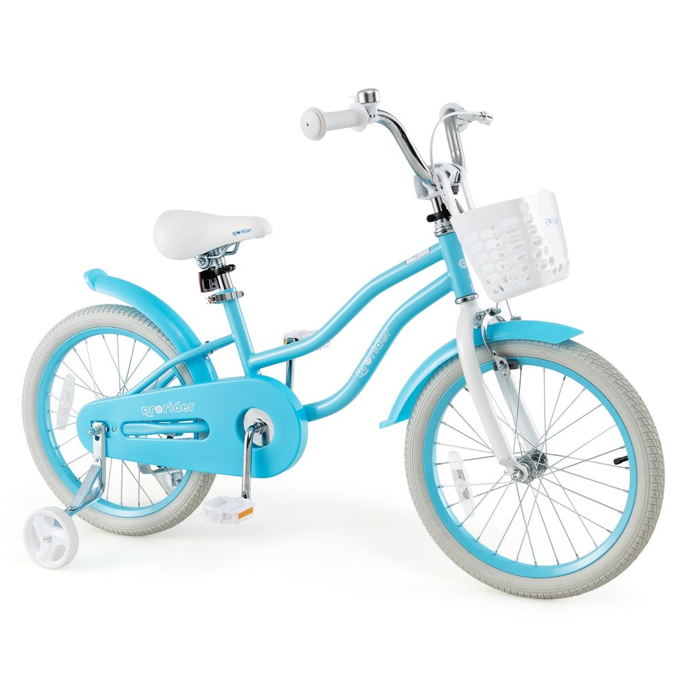 BABY JOY Kids Bike, 18 Inch Boys Girls Bike for 4-8 Years Old w/Training Wheels, Adjustable Seat, Removable Basket, Handbrake and Coaster Brake, Kids Bicycle (Blue)