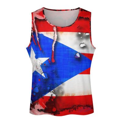 Puerto Rico Flag Men's Classic Tank Tops Muscle Tee Sleeveless T-Shirt for Bodybuilding Running XL