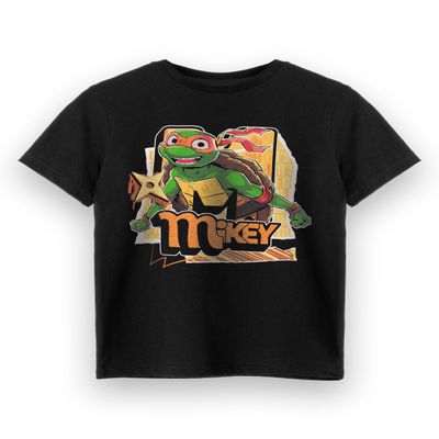 Teenage Mutant Ninja Turtles Mikey Boys T-Shirt | Kids Michelangelo Short Sleeve Graphic Tee in Black | TMNT Merchandise