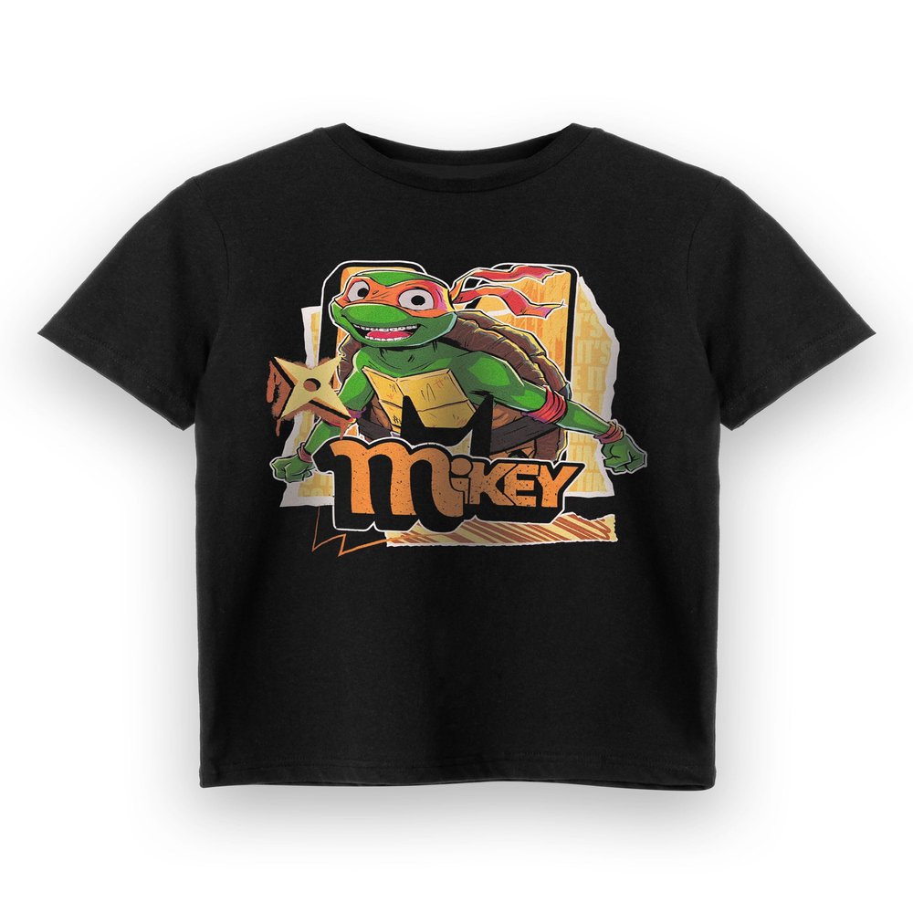 Teenage Mutant Ninja Turtles Mikey Boys T-Shirt | Kids Michelangelo Short Sleeve Graphic Tee in Black | TMNT Merchandise