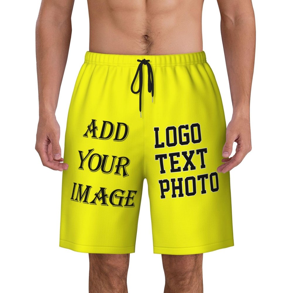 NineFit Basics Custom Short Men Personalized Shorts with Text Photo Logo Custom Swim Shorts Design Your own Mesh Lining Yellow 3X-Large