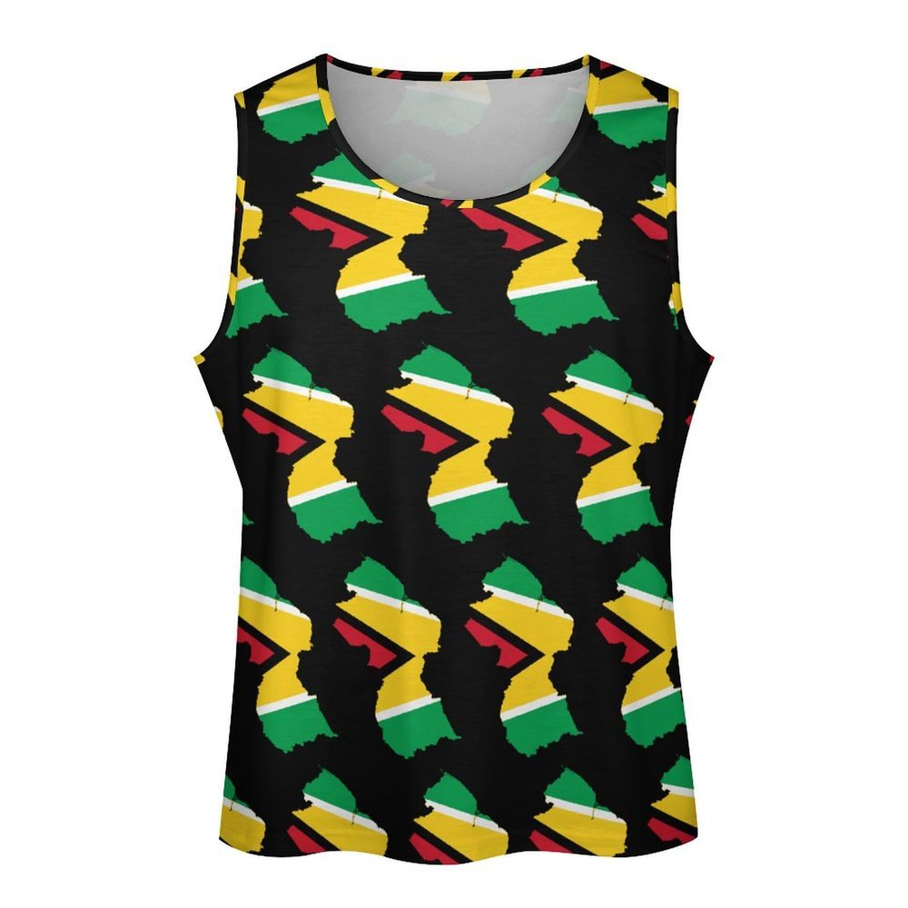 DLXHWD Guyana Flag Map Men's Workout Tank Tops Sleeveless T-Shirt Bodybuilding Muscle Shirts for Gym L