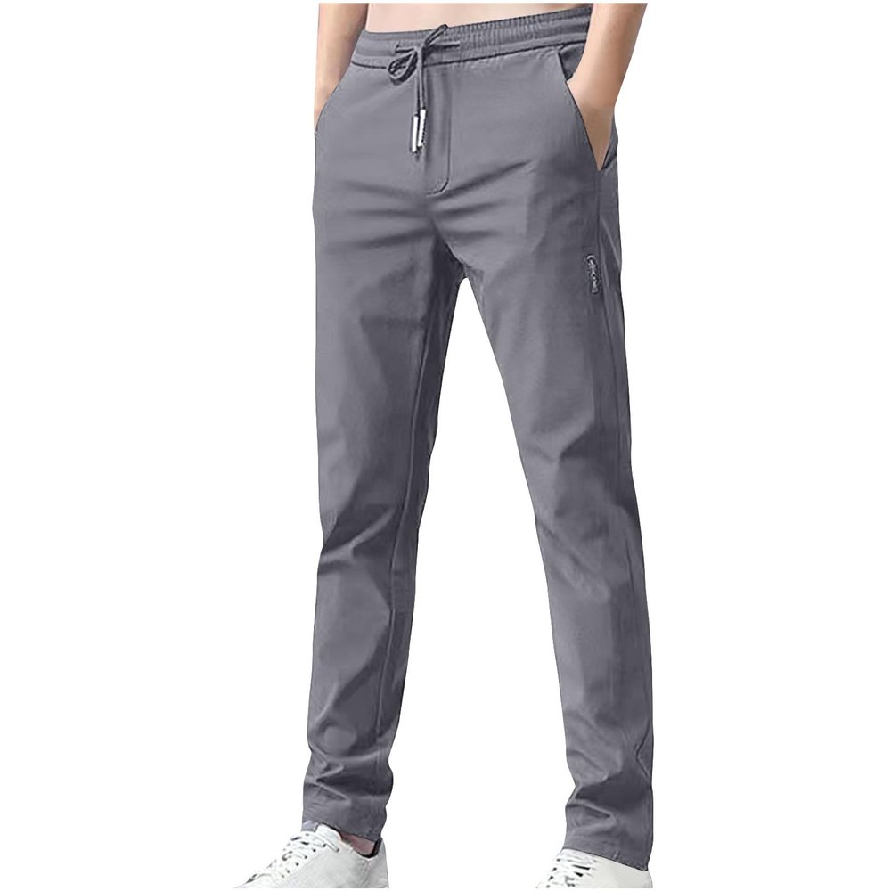Xiaojmake Men's Elastic Waist Hiking Pants Waterproof Quick-Dry Active Joggers Drawstring Running Pants with Zipper Pockets Dark Gray