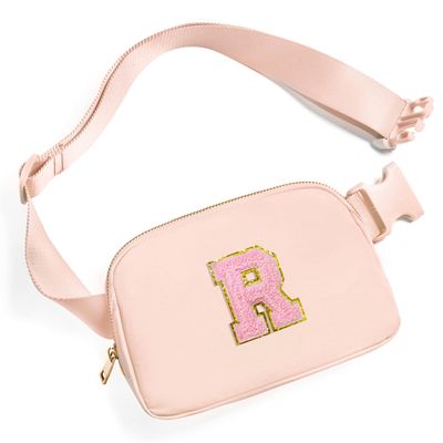 Gitus 6 7 8 9 10 Year Old Girl Gifts Belt Bag Fanny Pack Crossbody Bags with Initial Letter Patch Things for Teen Girls Easter Gifts for Girls Travel EssentialsCoral Pink-R