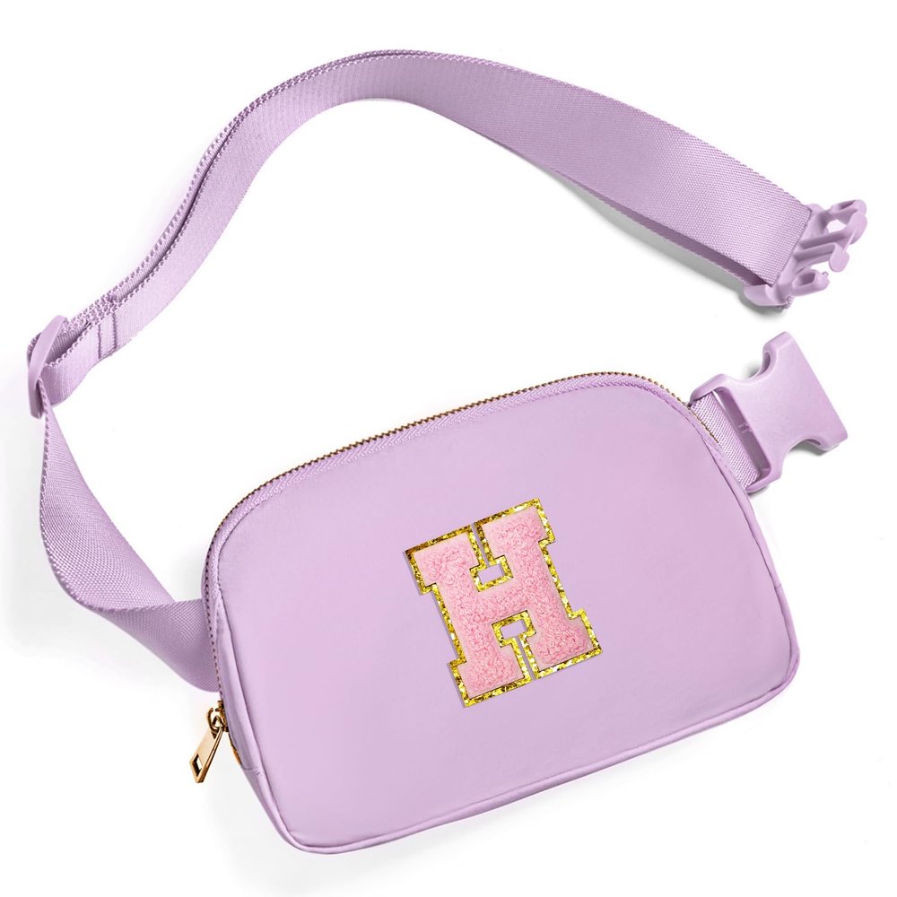 Gitus Initial Belt Bag Fanny Pack Crossbody Bag for Girls Birthday Gifts Age 8-10 Teen Girl Gifts Trend Stuff Personalized Letter Gifts for Daughter Sister (Lavender-H)