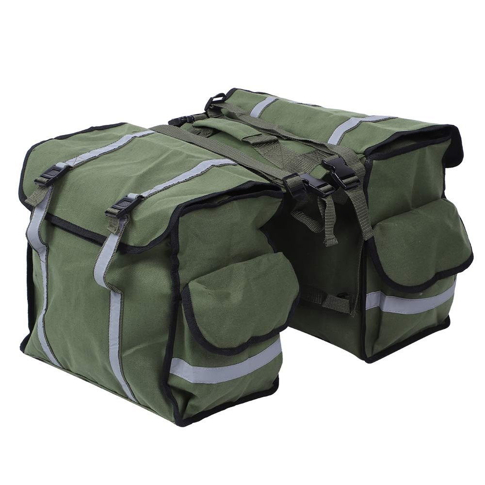 XHTLLO Waterproof Waxed Canvas Bicycle Rear Seat Carrier Bag, Cycling Panniers Saddle Bag with Reflective Trim, High Strength Tear Resistance, Compact Yet Spacious for Bike, Motorcycle