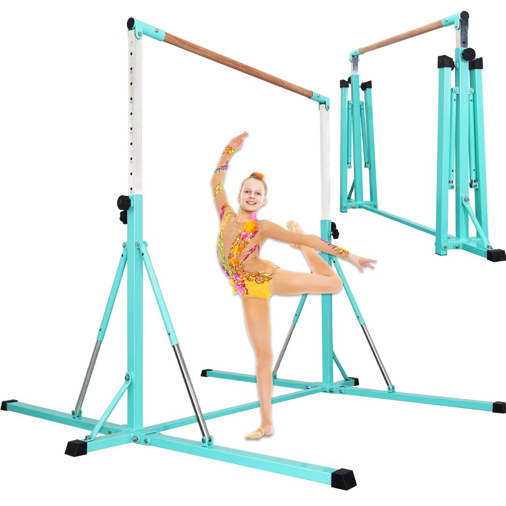 FC FUNCHEER Gymnastics Bar for Kids Ages 3-15, 35" to 60" Adjustable Height, 4FT Wide Base - Professional Kip Bar with 360 Stability & Fiberglass Crossbar, Easy Fold&Solid Design for Home Training