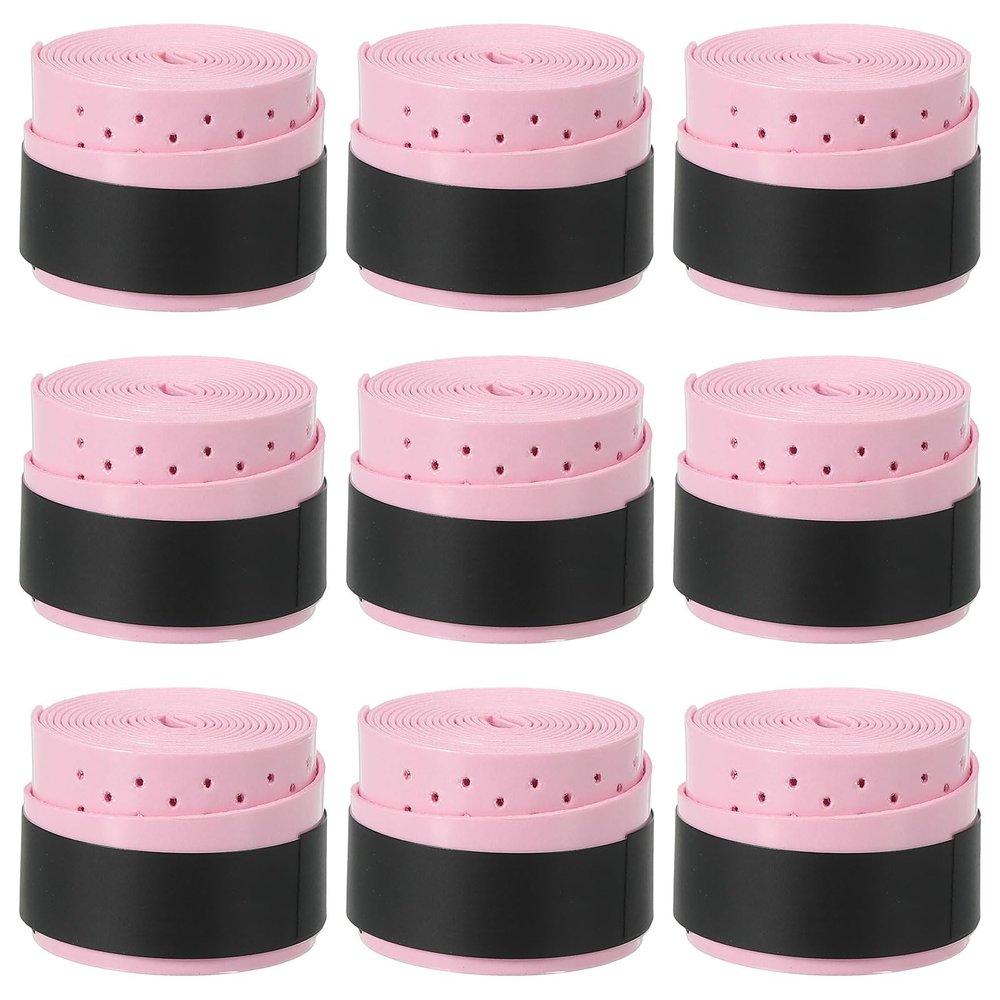 PATIKIL 43.3" Tennis Racket Grip Tape, 9 Pack Overgrip Perforated Absorbent Non-Slip for Badminton Fishing Rod, Light Pink