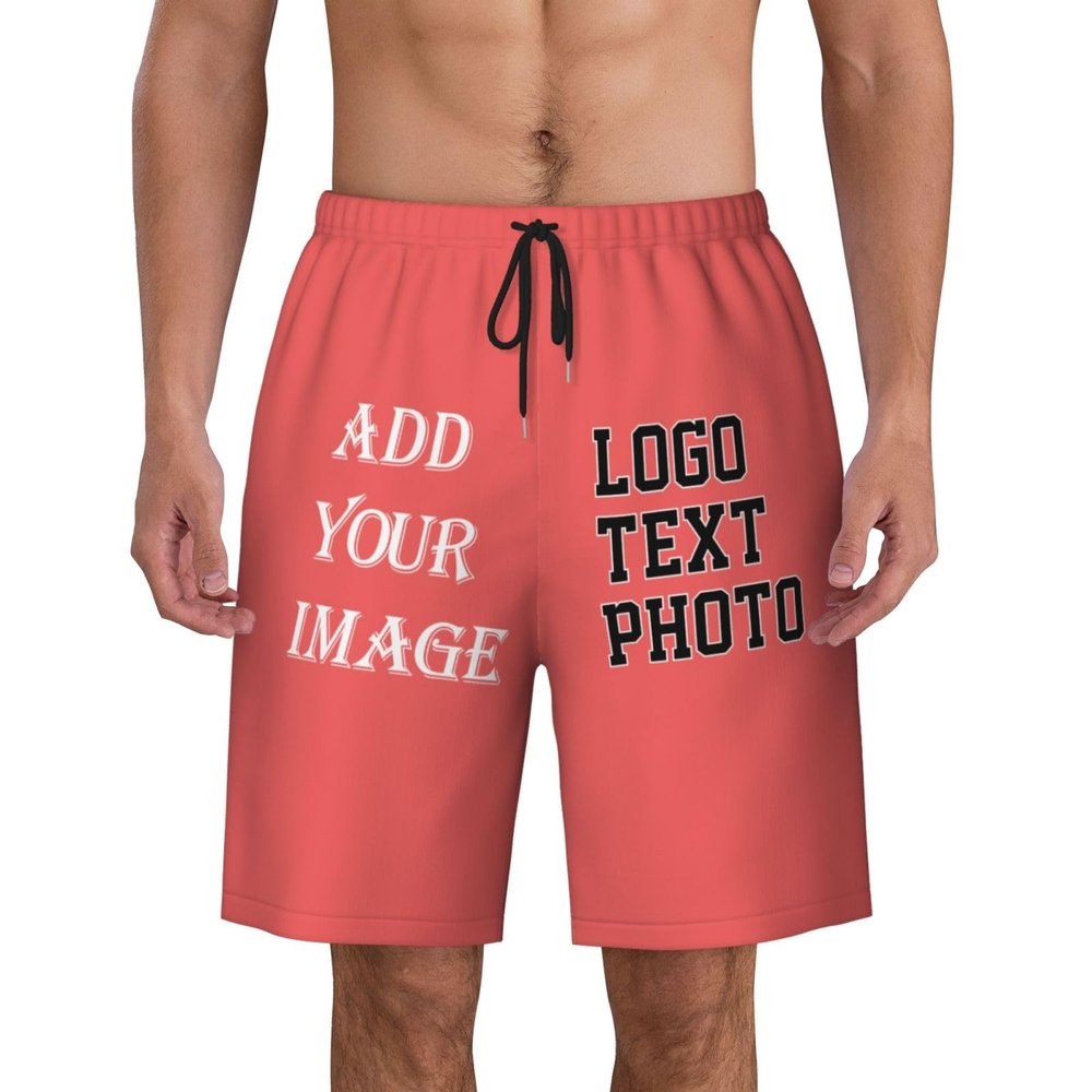 NineFit Basics Custom Short Men Personalized Shorts with Text Photo Logo Custom Swim Shorts Design Your own Mesh Lining Coral X-Large