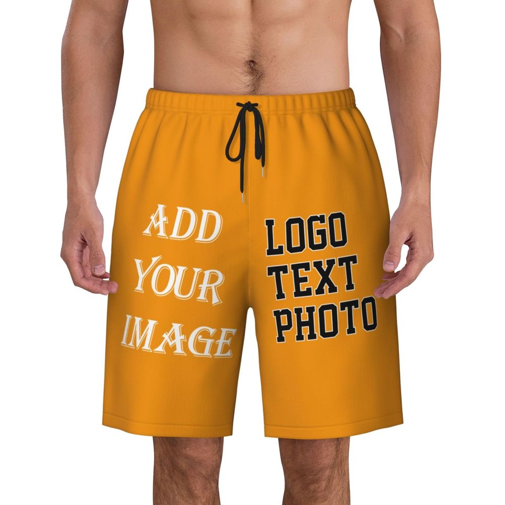 NineFit Basics Custom Short Men Personalized Shorts with Text Photo Logo Custom Swim Shorts Design Your own Mesh Lining Orange X-Large