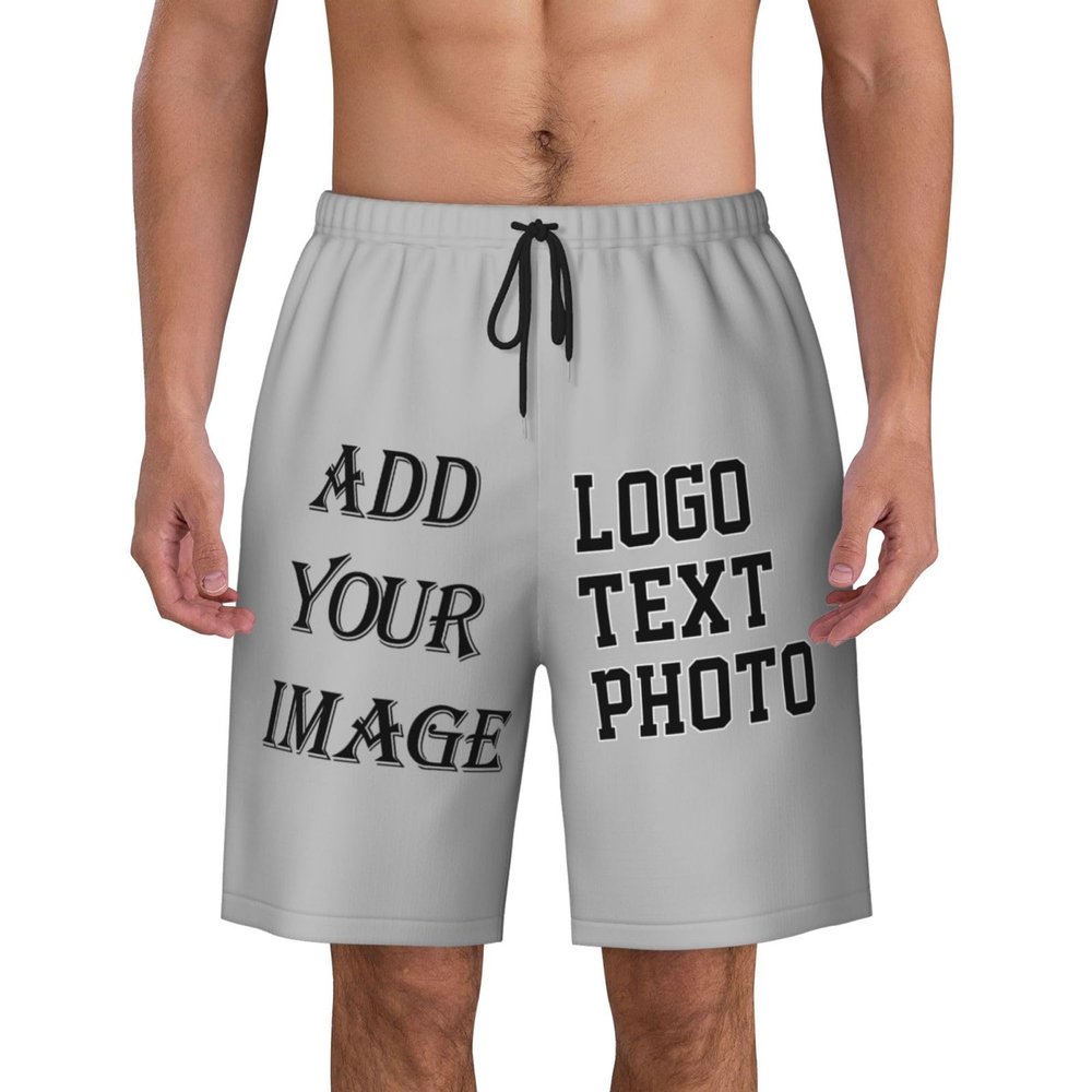 NineFit Basics Custom Short Men Personalized Shorts with Text Photo Logo Custom Swim Shorts Design Your own Mesh Lining Light Grey X-Large