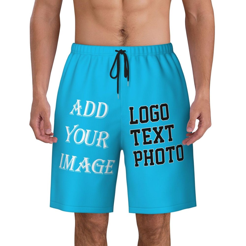 Custom shortss for Men Personalized Short with Text Photo Logo Custom Swimshort Design Your own Mesh Lining Deep Sky Blue Xx-Large