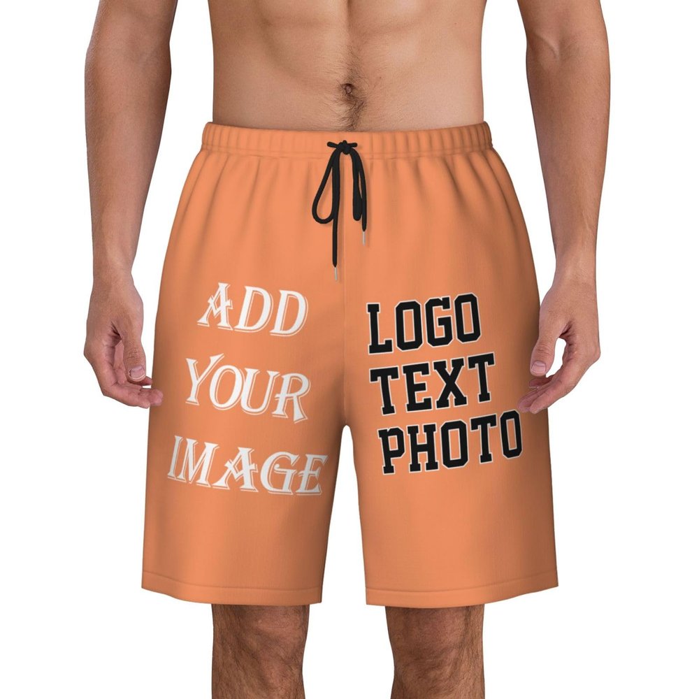 Custom shortss for Men Personalized Short with Text Photo Logo Custom Swimshort Design Your own Mesh Lining Sandy Brown Large