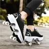 Roller Skates for Women & Girls, Double-Row Deform Quad Skates, Automatic Walking Shoes with Detachable Wheels, Unisex Skating Shoes (Black Silver, US 9) view 2