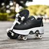 Roller Skates for Women & Girls, Double-Row Deform Quad Skates, Automatic Walking Shoes with Detachable Wheels, Unisex Skating Shoes (Black Silver, US 9) view 4