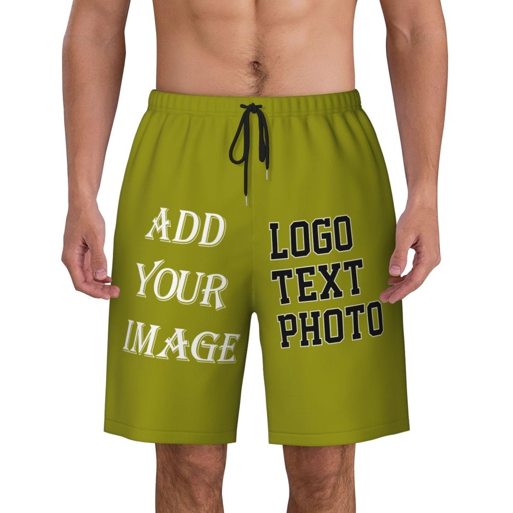 NineFit Basics Custom Short Men Personalized Shorts with Text Photo Logo Custom Swim Shorts Design Your own Mesh Lining Olive X-Large