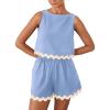 Womens 2024 Summer 2 Piece Ste Tank Top and Shorts Pajama Sets Sleeveless Casual Lounge Sleepwear Ladies Pjs Sets Lounge Outfits Crop Top and High Waisted Shorts Blue view 1