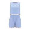 Womens 2024 Summer 2 Piece Ste Tank Top and Shorts Pajama Sets Sleeveless Casual Lounge Sleepwear Ladies Pjs Sets Lounge Outfits Crop Top and High Waisted Shorts Blue view 3