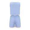 Womens 2024 Summer 2 Piece Ste Tank Top and Shorts Pajama Sets Sleeveless Casual Lounge Sleepwear Ladies Pjs Sets Lounge Outfits Crop Top and High Waisted Shorts Blue view 4
