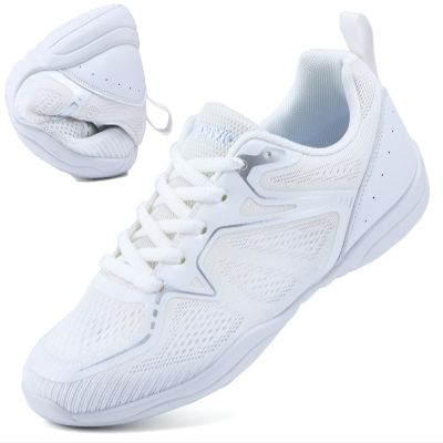 DADAWEN Girls Cheer Shoes White Cheerleading Shoes Dance Athletic Training Tennis Breathable Women Youth Lightweight Competition Cheer Sneakers White US Size 1 M Little Kid