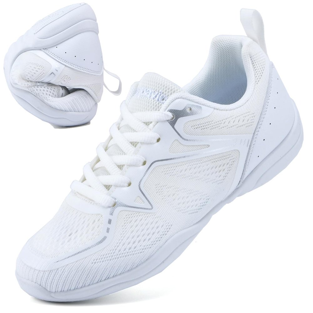 DADAWEN Girls Cheer Shoes White Cheerleading Shoes Dance Athletic Training Tennis Breathable Women Youth Lightweight Competition Cheer Sneakers White US Size 1 M Little Kid