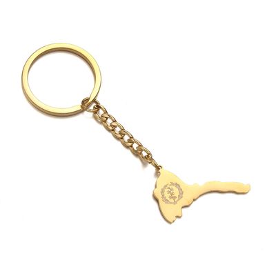Huangshanshan Stainless Steel Eritrea Map Keychain African Necklace Ethiopia (gold)