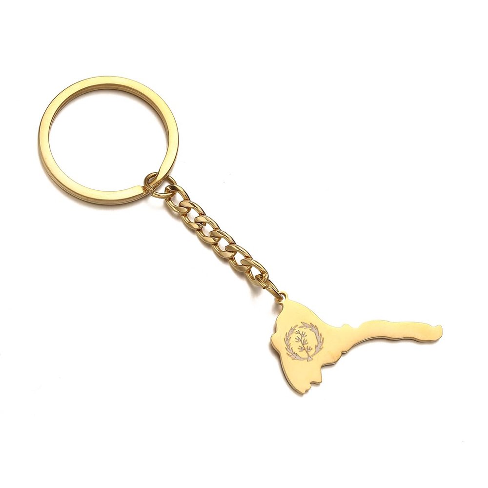 Huangshanshan Stainless Steel Eritrea Map Keychain African Necklace Ethiopia (gold)