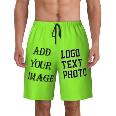 NineFit Basics Custom Short Men Personalized Shorts with Text Photo Logo Custom Swim Shorts Design Your own Mesh Lining Green Yellow X-Large