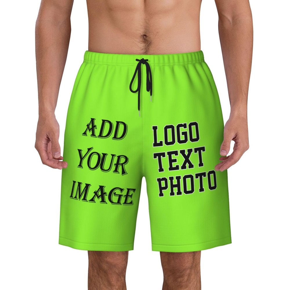 NineFit Basics Custom Short Men Personalized Shorts with Text Photo Logo Custom Swim Shorts Design Your own Mesh Lining Green Yellow X-Large