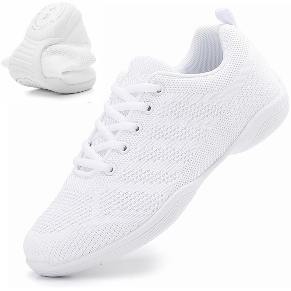 DADAWEN Girls Cheer Shoes White Cheerleading Shoes Dance Athletic Training Tennis Breathable Women Youth Lightweight Competition Cheer Sneakers White US Size 6 M Big Kid