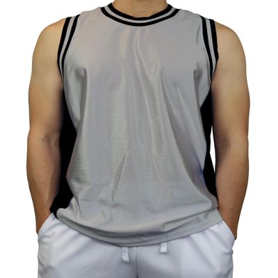 DIGITMON Men's 3-Stripes Basketball Gym Workout Athletic Tank Tops Shirts Mesh Jersey Uniform Made in USA (GREYBLACK, XL)