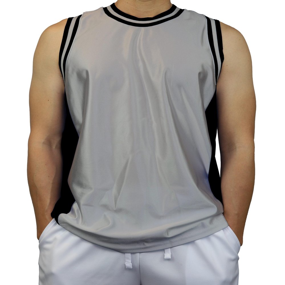 DIGITMON Men's 3-Stripes Basketball Gym Workout Athletic Tank Tops Shirts Mesh Jersey Uniform Made in USA (GREYBLACK, XL)