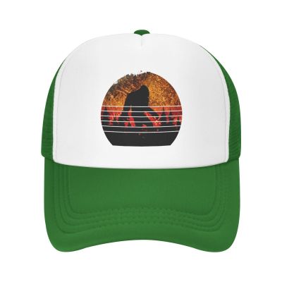 Sasquatch Bigfoot Trees Forest Baseball Cap for Men Women, Green Adjustable Trucker Hat, Outdoor Mesh Snapback Hat